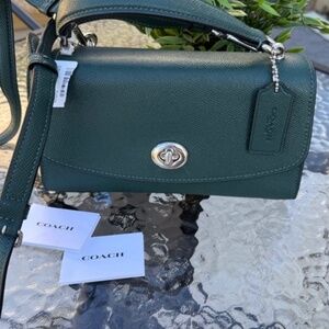 NWT Coach Tilly Crossgrain Leather Satchel/ Crossbody Bag in Dark Ivy